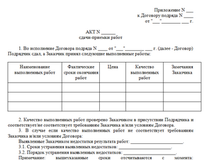 акт передачи выполненных работ образец